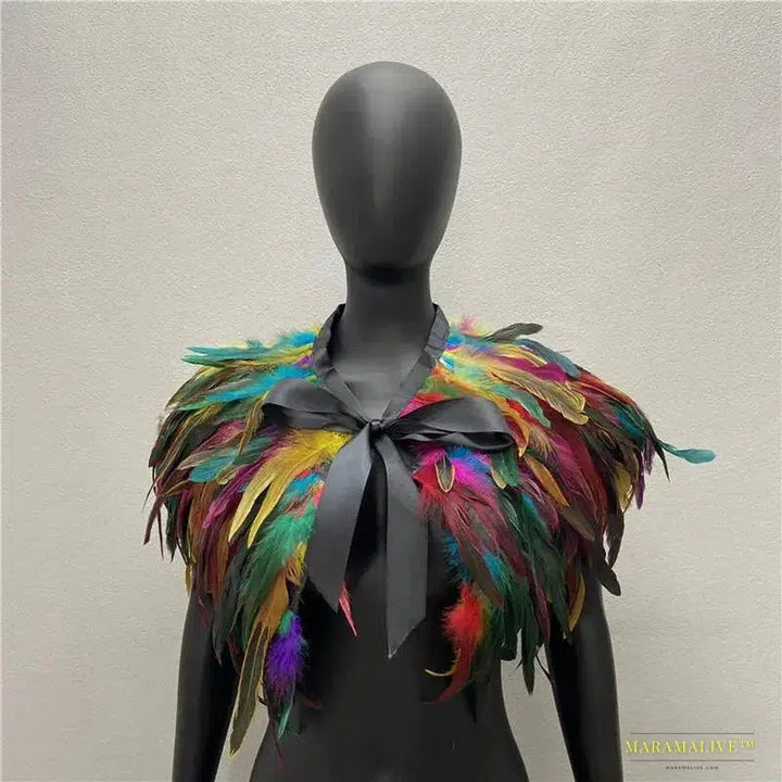 Maramalive™ Feather Shoulder Cape Feather Shawls For Women Cloak Party Coat Feather Punk Gothic Accessories Halloween Prom Clothes