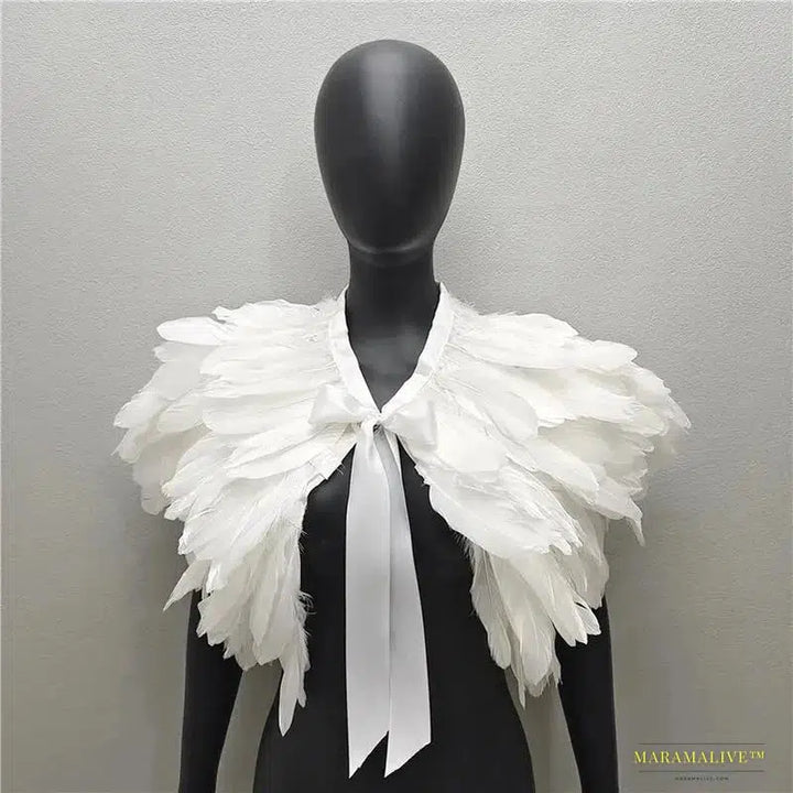 Maramalive™ Feather Shoulder Cape Feather Shawls For Women Cloak Party Coat Feather Punk Gothic Accessories Halloween Prom Clothes