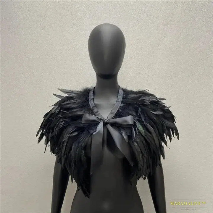 Maramalive™ Feather Shoulder Cape Feather Shawls For Women Cloak Party Coat Feather Punk Gothic Accessories Halloween Prom Clothes