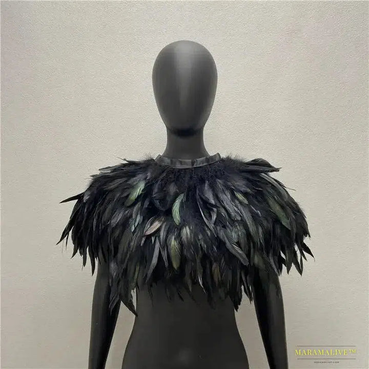 Maramalive™ Feather Shoulder Cape Feather Shawls For Women Cloak Party Coat Feather Punk Gothic Accessories Halloween Prom Clothes