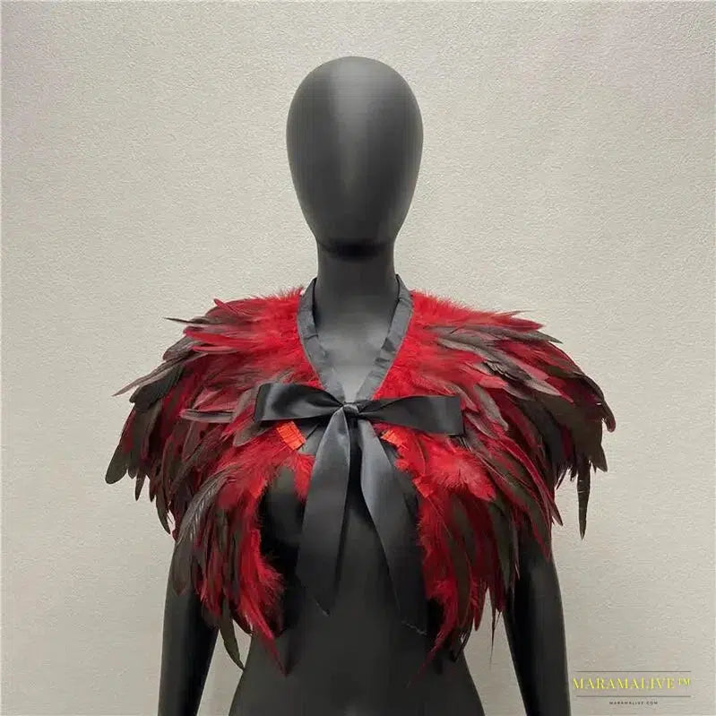 Maramalive™ Feather Shoulder Cape Feather Shawls For Women Cloak Party Coat Feather Punk Gothic Accessories Halloween Prom Clothes