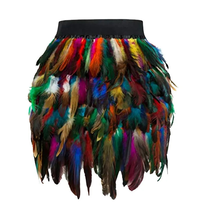 Maramalive™ Festival Carnival Feather Skirt Women High Waist Party Stage Performance Short Skirts Costumes Clothing