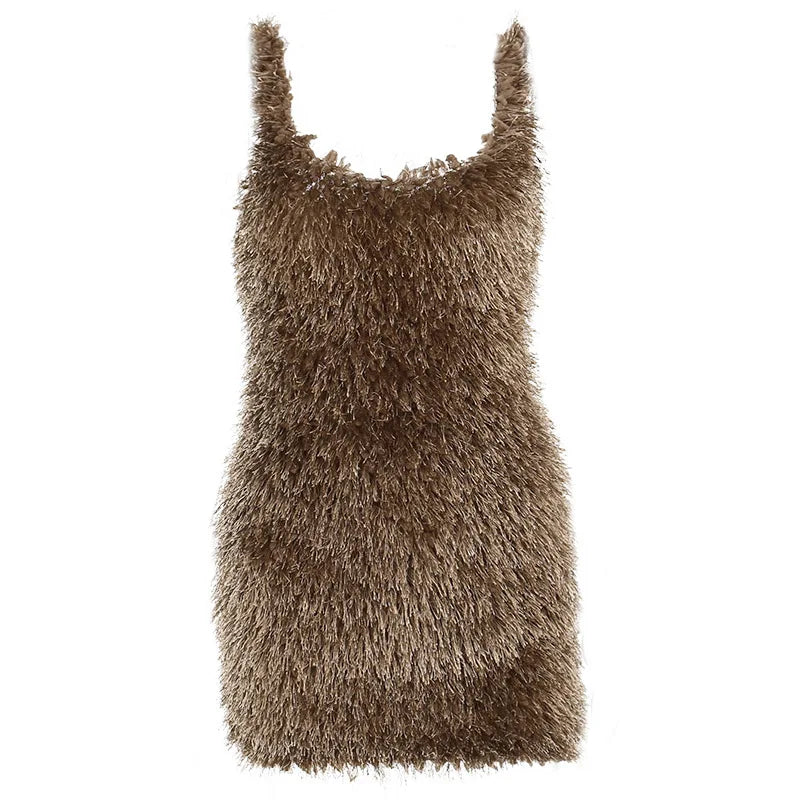 Maramalive™ Furry Slip Solid Slim Bodycon Mini Dress - A Unique Streetwear for Party and Halloween Costume