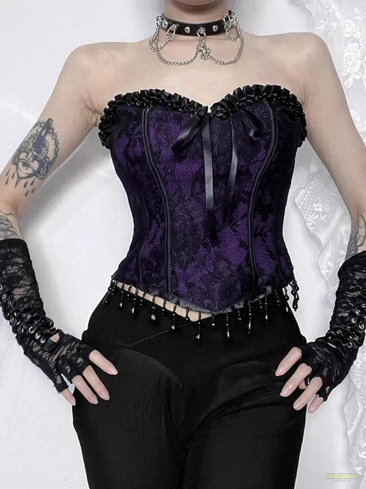 Maramalive™ Goth Aesthetic Gothic Purple Vest Women Vintage Cyber Punk Tassel Bandage Crop Tank Tops Streetwear Y2k E-girl Indie Clothes