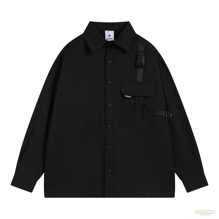 Maramalive™ Goth Loose Long-sleeved Shirt Men's Ribbon Pocket Lapels Top