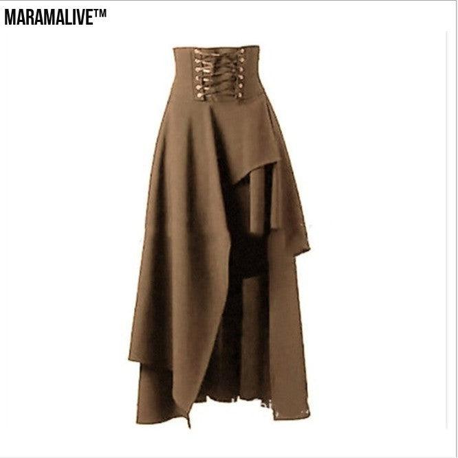 Maramalive™ Gothic Lace Fastening High Waist Irregular Length Skirt.