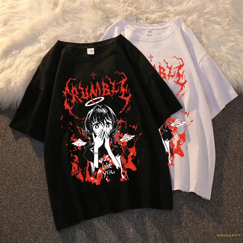 Maramalive™ Gothic Punk Cartoon Short Sleeve T-Shirt O-Neck Women Summer Ulzzang Hip Hop Loose Casual Streetwear Aesthetic Clothes