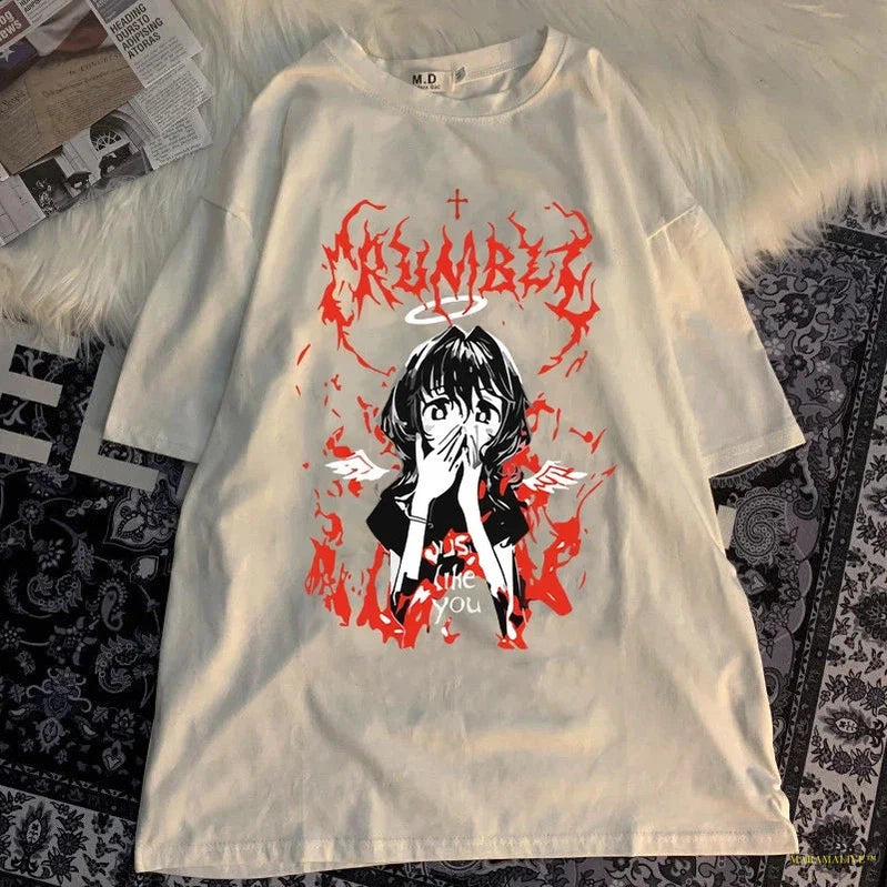 Maramalive™ Gothic Punk Cartoon Short Sleeve T-Shirt O-Neck Women Summer Ulzzang Hip Hop Loose Casual Streetwear Aesthetic Clothes