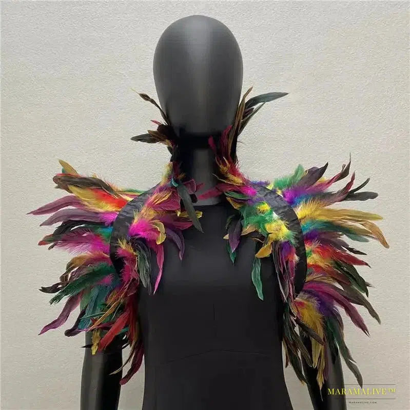 Maramalive™ Gothic Punk Feather Shawl Cape Shrug Shoulder Wrap Fake Choker Collar Stole Epaulet Halloween Cosplay Party Stage Show Shirt