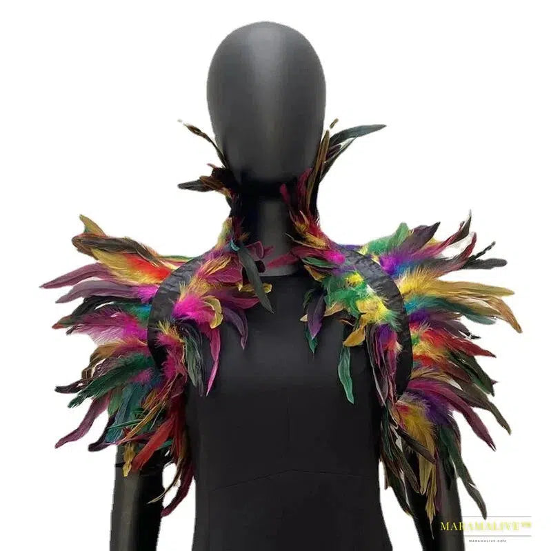 Maramalive™ Gothic Punk Feather Shawl Cape Shrug Shoulder Wrap Fake Choker Collar Stole Epaulet Halloween Cosplay Party Stage Show Shirt