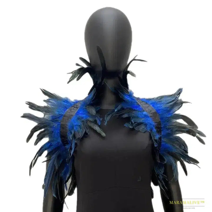 Maramalive™ Gothic Punk Feather Shawl Cape Shrug Shoulder Wrap Fake Choker Collar Stole Epaulet Halloween Cosplay Party Stage Show Shirt