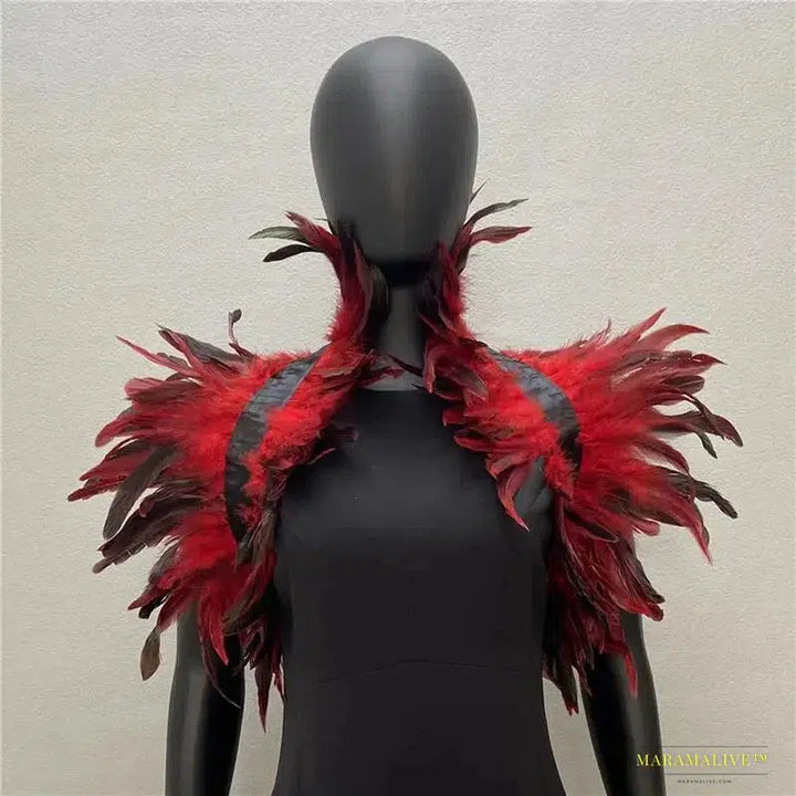 Maramalive™ Gothic Punk Feather Shawl Cape Shrug Shoulder Wrap Fake Choker Collar Stole Epaulet Halloween Cosplay Party Stage Show Shirt