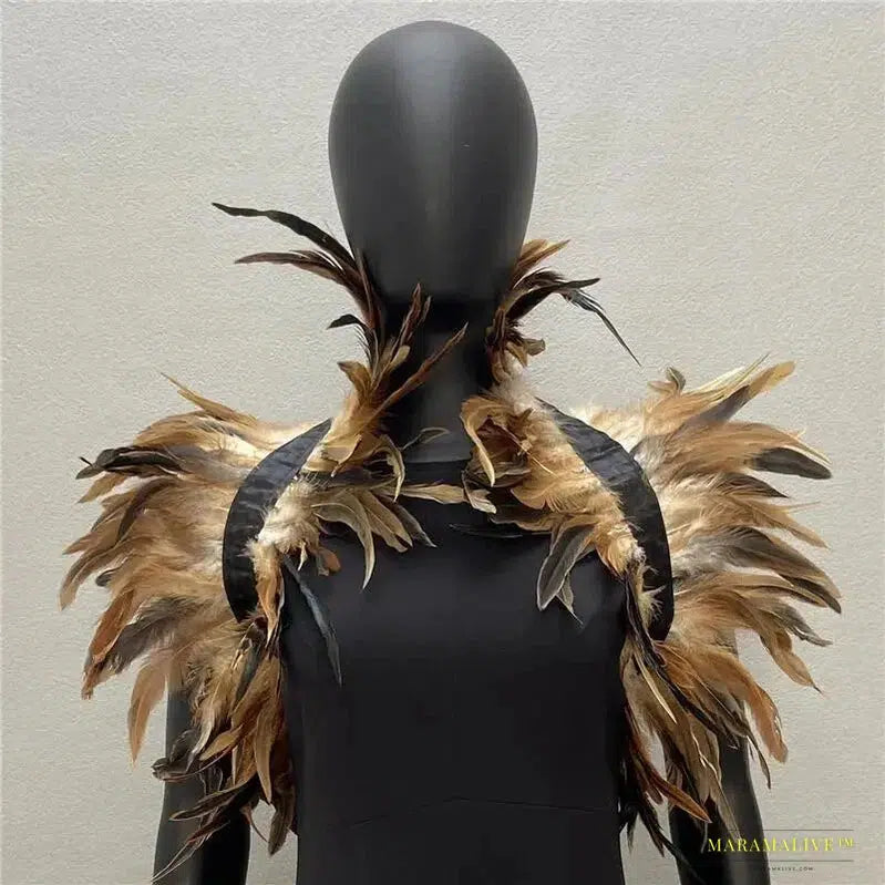 Maramalive™ Gothic Punk Feather Shawl Cape Shrug Shoulder Wrap Fake Choker Collar Stole Epaulet Halloween Cosplay Party Stage Show Shirt