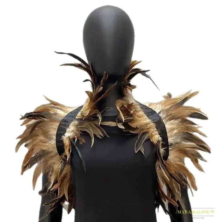 Maramalive™ Gothic Punk Feather Shawl Cape Shrug Shoulder Wrap Fake Choker Collar Stole Epaulet Halloween Cosplay Party Stage Show Shirt