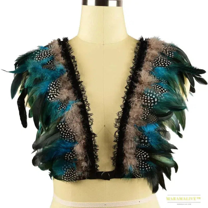 Maramalive™ Gothic Punk Feather Tank Top - Handmade Halloween Rave Party Body Harness for Women