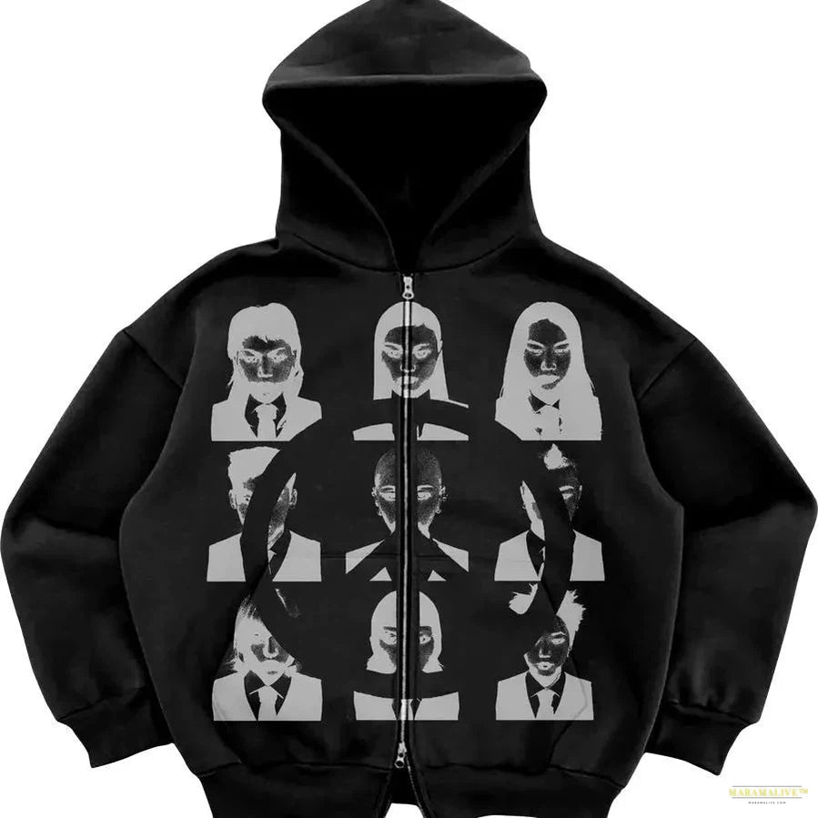 Maramalive™ Gothic Retro High Street Hoodies Y2k Zip Up Hoodie Men and Women Clothes Hip Hop Punk Loose Sweatshirt Zipper Pullover Cardigan