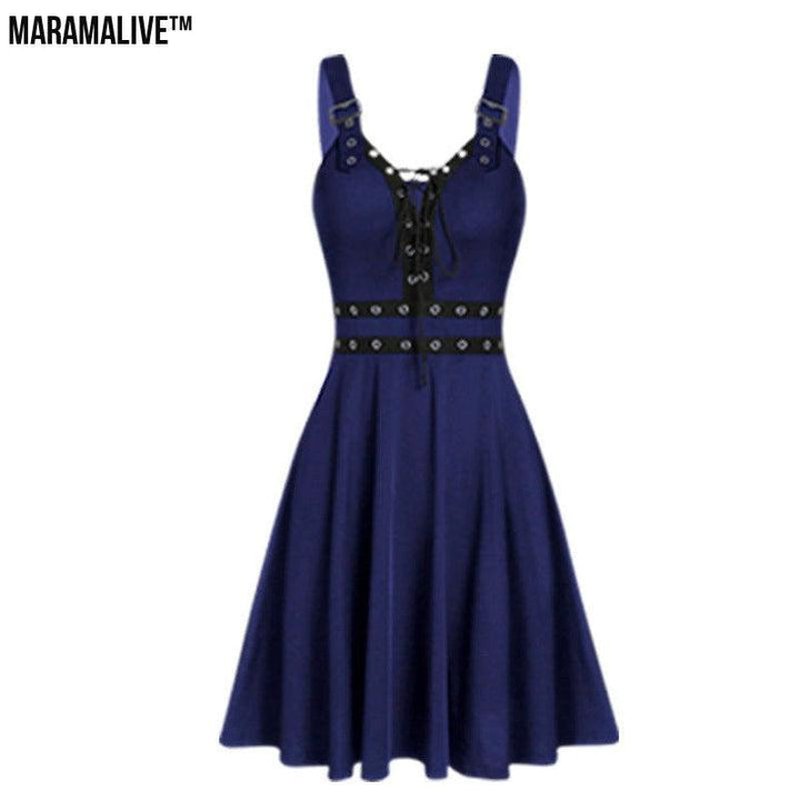 Maramalive™ Gothic Shoulder Suspender Dress - Punk Strap Dress