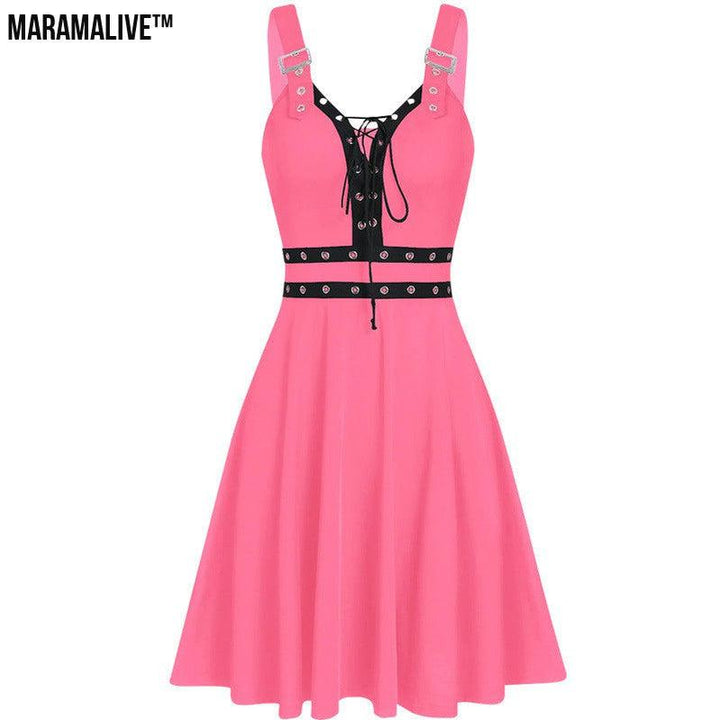 Maramalive™ Gothic Shoulder Suspender Dress - Punk Strap Dress