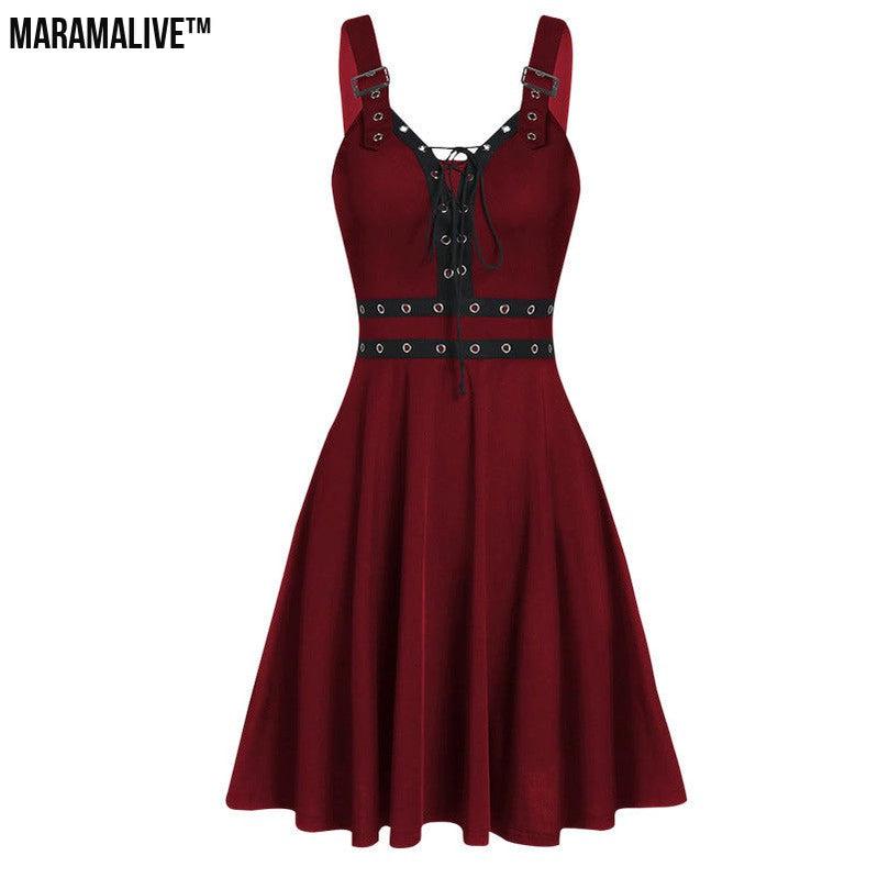 Maramalive™ Gothic Shoulder Suspender Dress - Punk Strap Dress