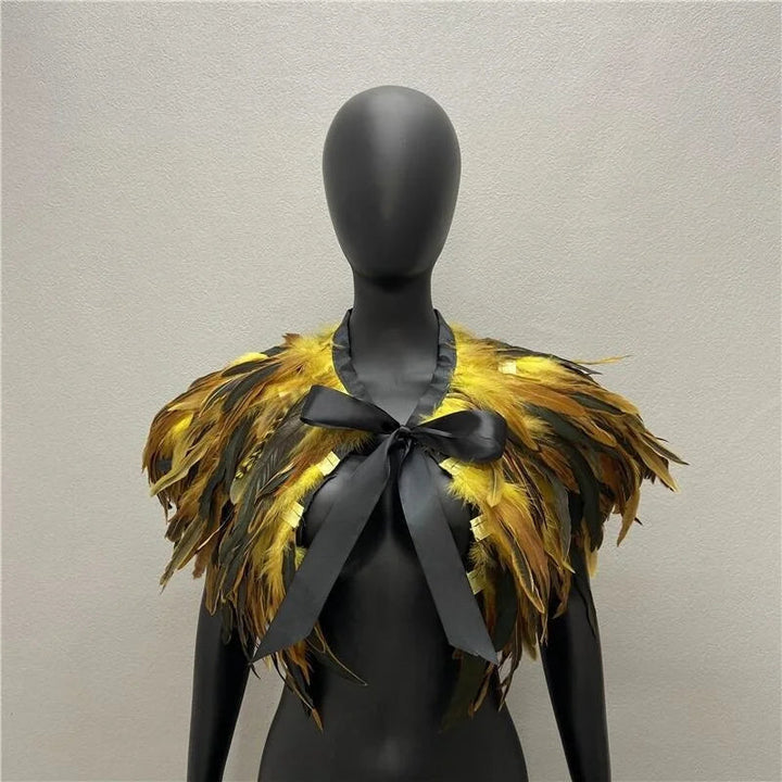 Maramalive™ Gothic Style Feather-and-Fur Shawl - Uniquely Handmade Turkey Dress Scarf, Perfect for Halloween & Party Cosplay