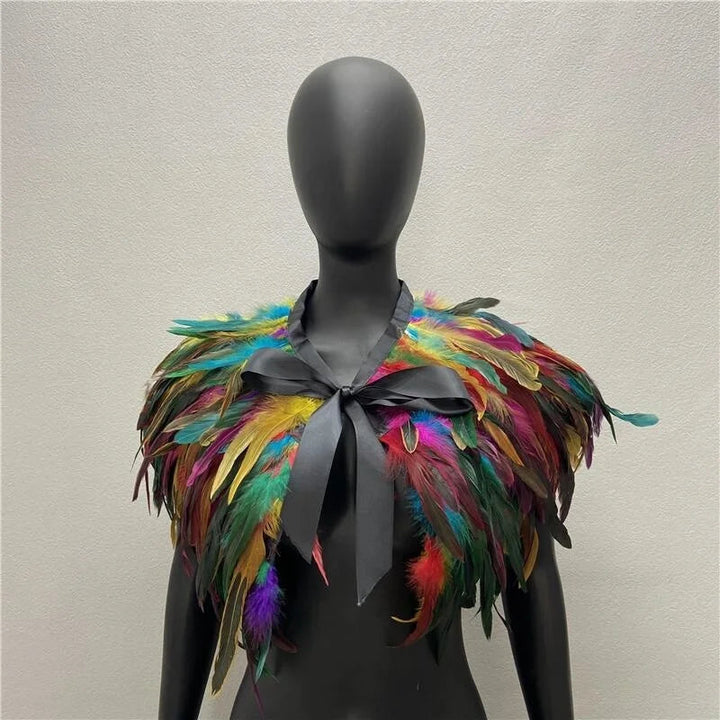 Maramalive™ Gothic Style Feather-and-Fur Shawl - Uniquely Handmade Turkey Dress Scarf, Perfect for Halloween & Party Cosplay