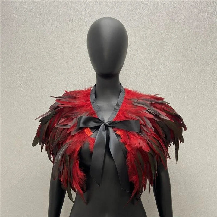 Maramalive™ Gothic Style Feather-and-Fur Shawl - Uniquely Handmade Turkey Dress Scarf, Perfect for Halloween & Party Cosplay