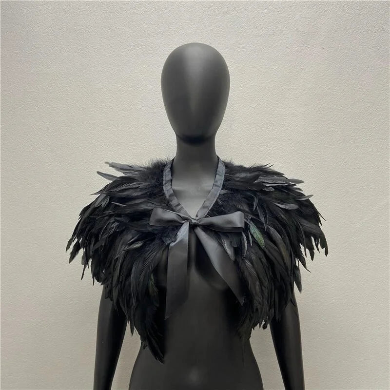 Maramalive™ Gothic Style Feather-and-Fur Shawl - Uniquely Handmade Turkey Dress Scarf, Perfect for Halloween & Party Cosplay