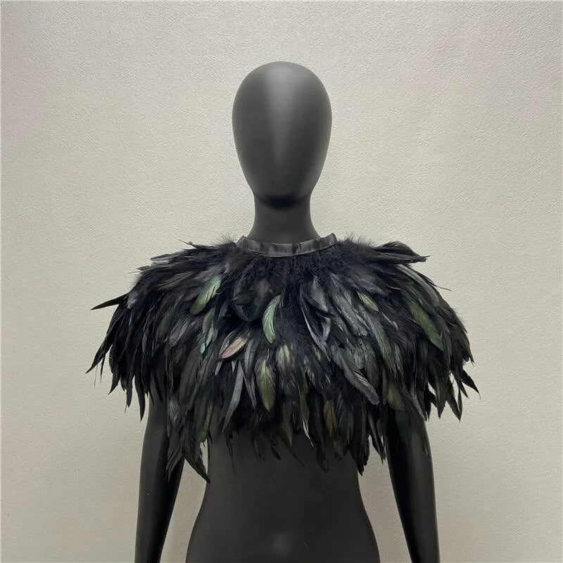 Maramalive™ Gothic Style Feather-and-Fur Shawl - Uniquely Handmade Turkey Dress Scarf, Perfect for Halloween & Party Cosplay