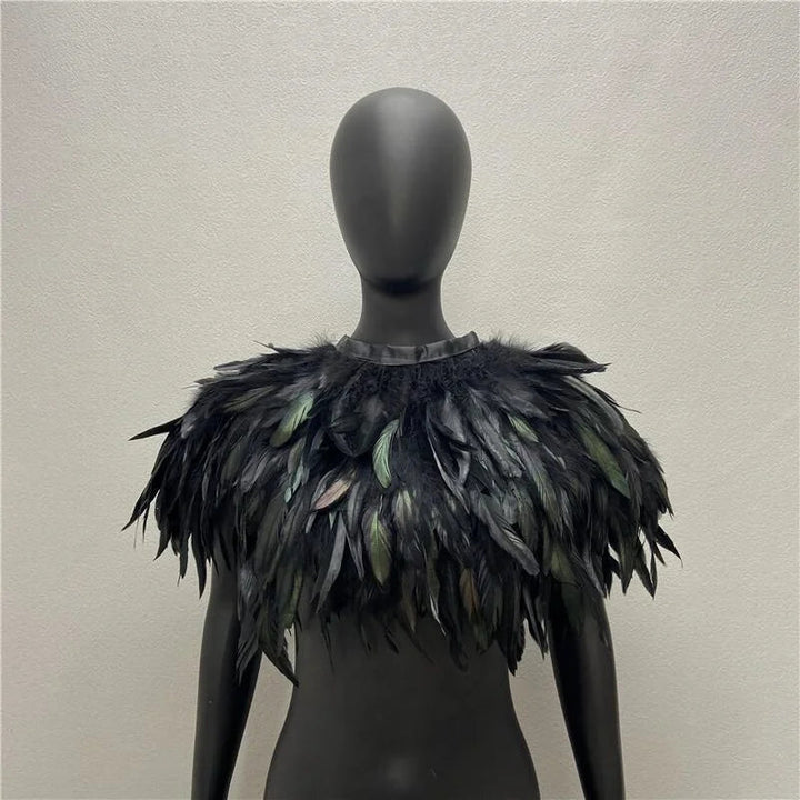 Maramalive™ Gothic Style Feather-and-Fur Shawl - Uniquely Handmade Turkey Dress Scarf, Perfect for Halloween & Party Cosplay