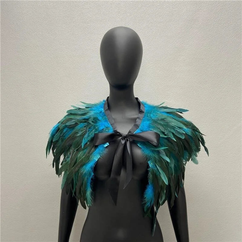 Maramalive™ Gothic Style Feather-and-Fur Shawl - Uniquely Handmade Turkey Dress Scarf, Perfect for Halloween & Party Cosplay