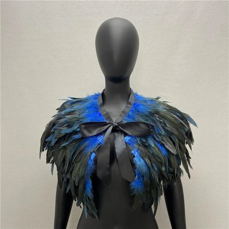 Maramalive™ Gothic Style Feather-and-Fur Shawl - Uniquely Handmade Turkey Dress Scarf, Perfect for Halloween & Party Cosplay