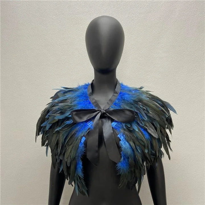 Maramalive™ Gothic Style Feather-and-Fur Shawl - Uniquely Handmade Turkey Dress Scarf, Perfect for Halloween & Party Cosplay