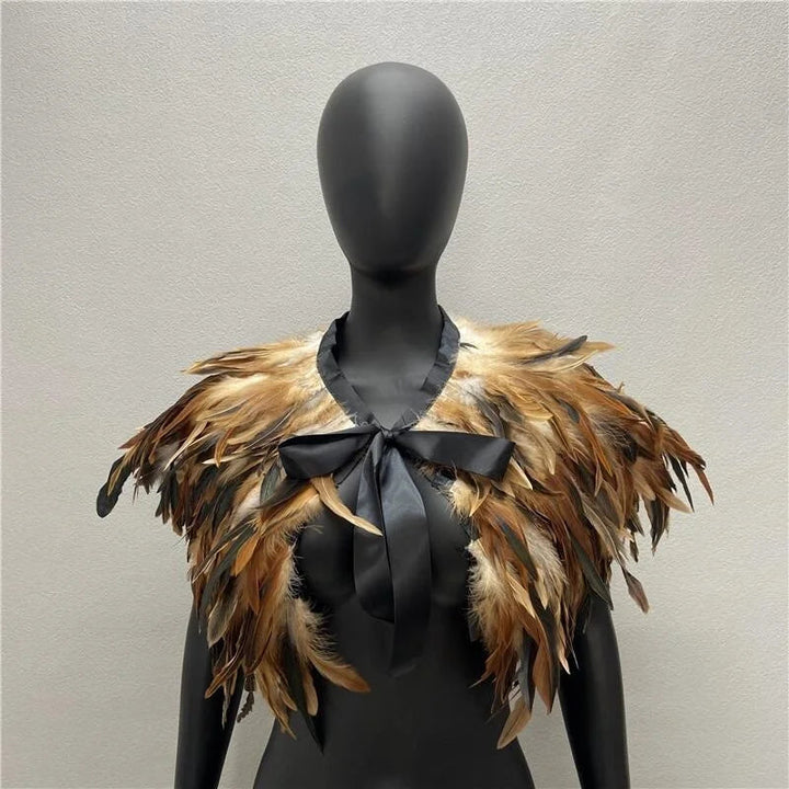 Maramalive™ Gothic Style Feather-and-Fur Shawl - Uniquely Handmade Turkey Dress Scarf, Perfect for Halloween & Party Cosplay