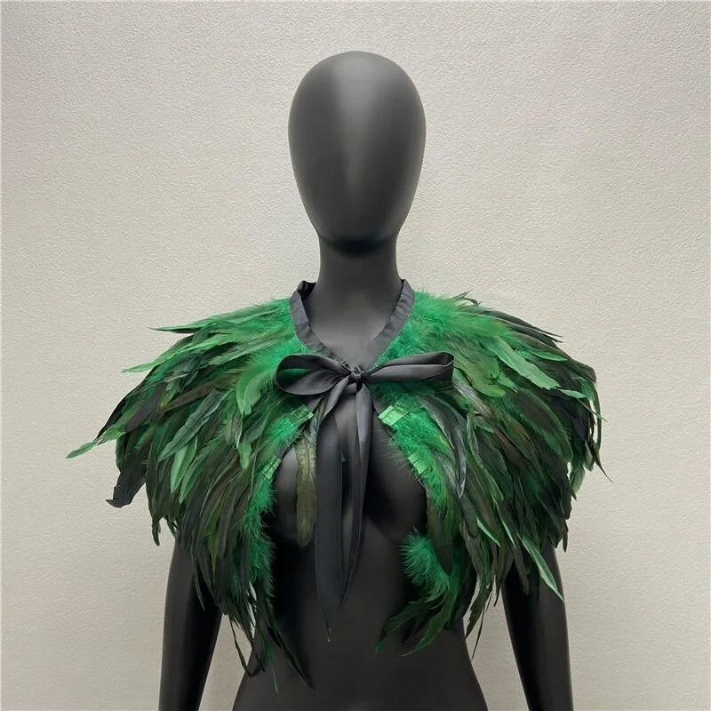 Maramalive™ Gothic Style Feather-and-Fur Shawl - Uniquely Handmade Turkey Dress Scarf, Perfect for Halloween & Party Cosplay