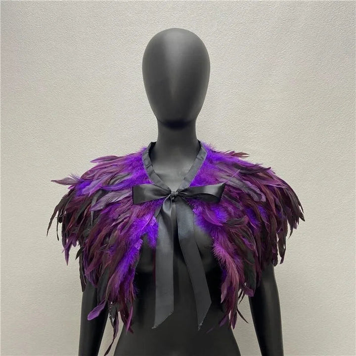 Maramalive™ Gothic Style Feather-and-Fur Shawl - Uniquely Handmade Turkey Dress Scarf, Perfect for Halloween & Party Cosplay