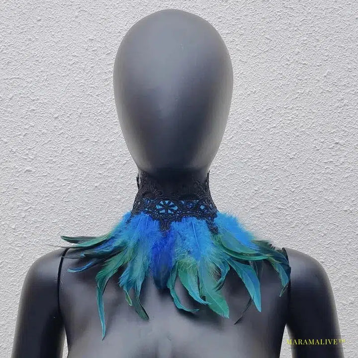 Maramalive™ Gothic Style White Feather Choker with Wrap Scarf: Perfect for Halloween Parties, Weddings, and Clubbing