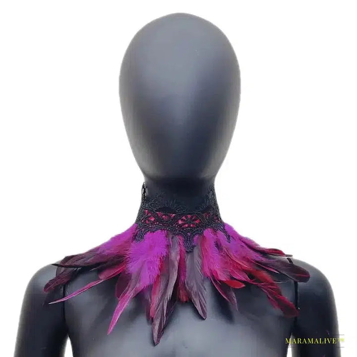 Maramalive™ Gothic Style White Feather Choker with Wrap Scarf: Perfect for Halloween Parties, Weddings, and Clubbing