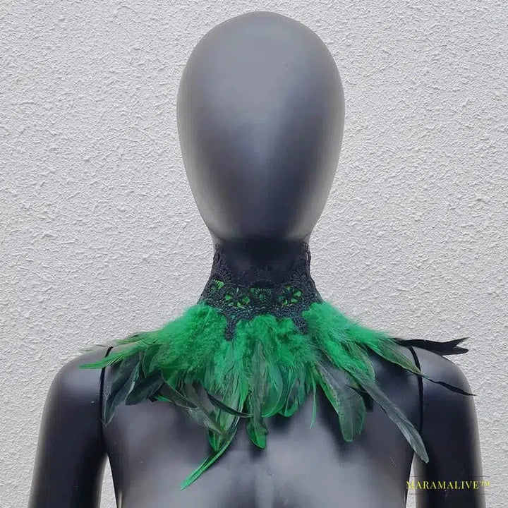 Maramalive™ Gothic Style White Feather Choker with Wrap Scarf: Perfect for Halloween Parties, Weddings, and Clubbing