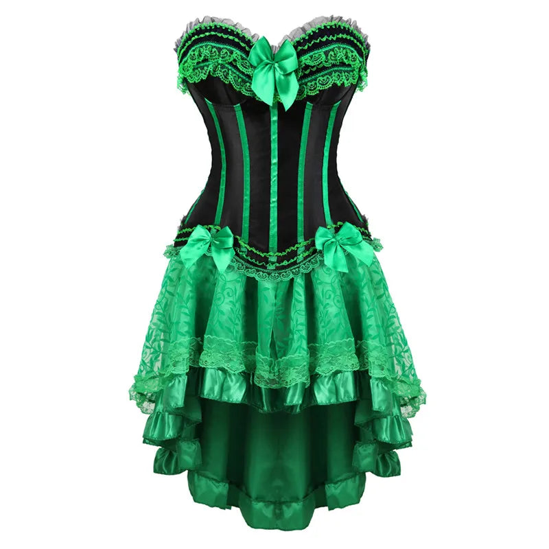 Maramalive™ Green Corset Dresses Burlesque Plus Size Lingerie Zip Bustier Lace Skirts For Women Party Gothic Corset