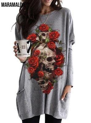 Maramalive™ Halloween Skull Rose Print Pattern Long Sleeve