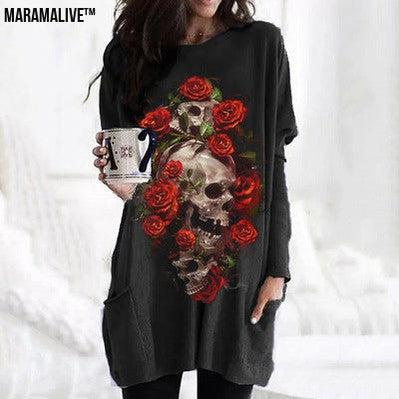 Maramalive™ Halloween Skull Rose Print Pattern Long Sleeve