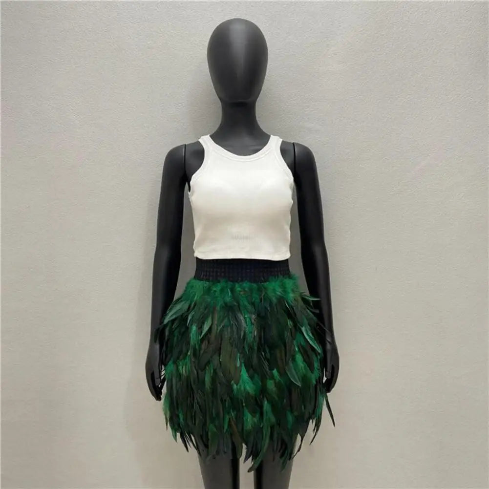 Maramalive™ Hand-stitched Skirt Hand-stitched Festival Faux Feather Skirt for Stage Performance Halloween Party Punk Mini Short Skirt