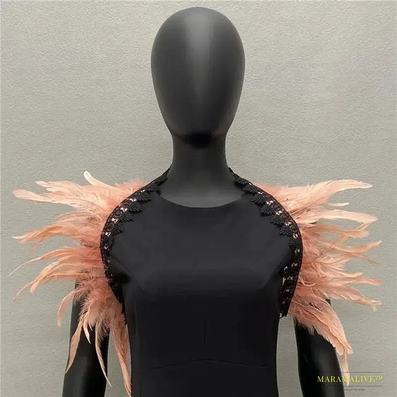 Maramalive™ Handmade Gothic Punk Neck Collar Choker Scarf with Turkey Feather Shawl Shrug Wrap Cape for Halloween Party Wedding & Clubbing