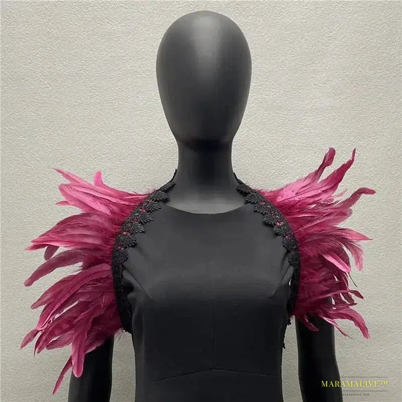 Maramalive™ Handmade Gothic Punk Neck Collar Choker Scarf with Turkey Feather Shawl Shrug Wrap Cape for Halloween Party Wedding & Clubbing