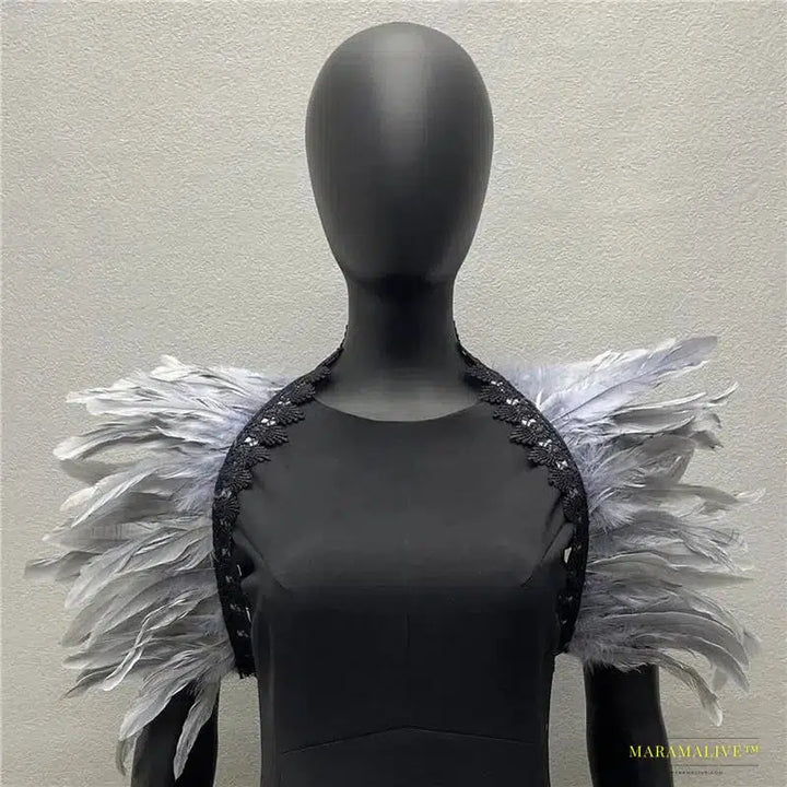 Maramalive™ Handmade Gothic Punk Neck Collar Choker Scarf with Turkey Feather Shawl Shrug Wrap Cape for Halloween Party Wedding & Clubbing