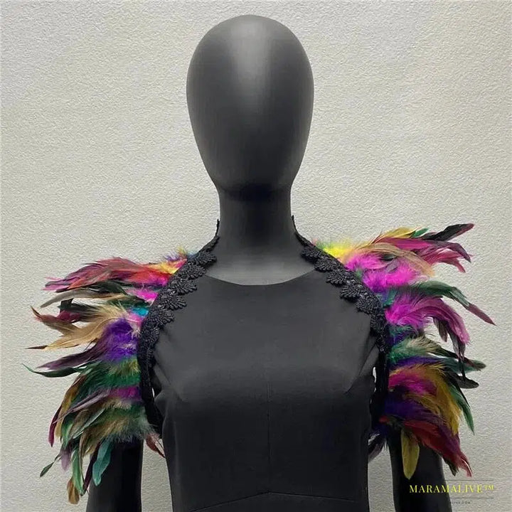 Maramalive™ Handmade Gothic Punk Neck Collar Choker Scarf with Turkey Feather Shawl Shrug Wrap Cape for Halloween Party Wedding & Clubbing