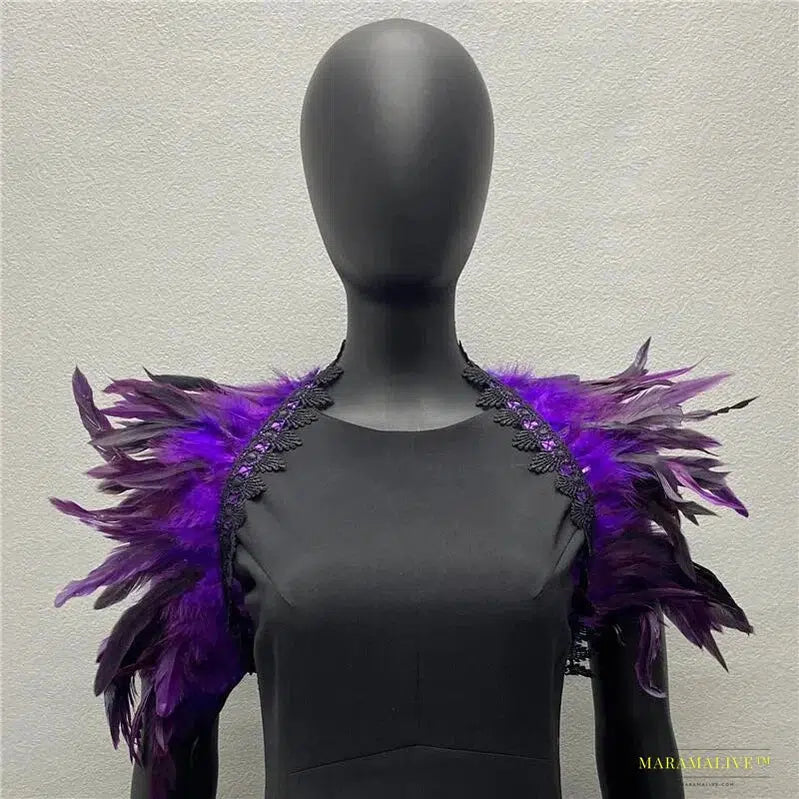 Maramalive™ Handmade Gothic Punk Neck Collar Choker Scarf with Turkey Feather Shawl Shrug Wrap Cape for Halloween Party Wedding & Clubbing