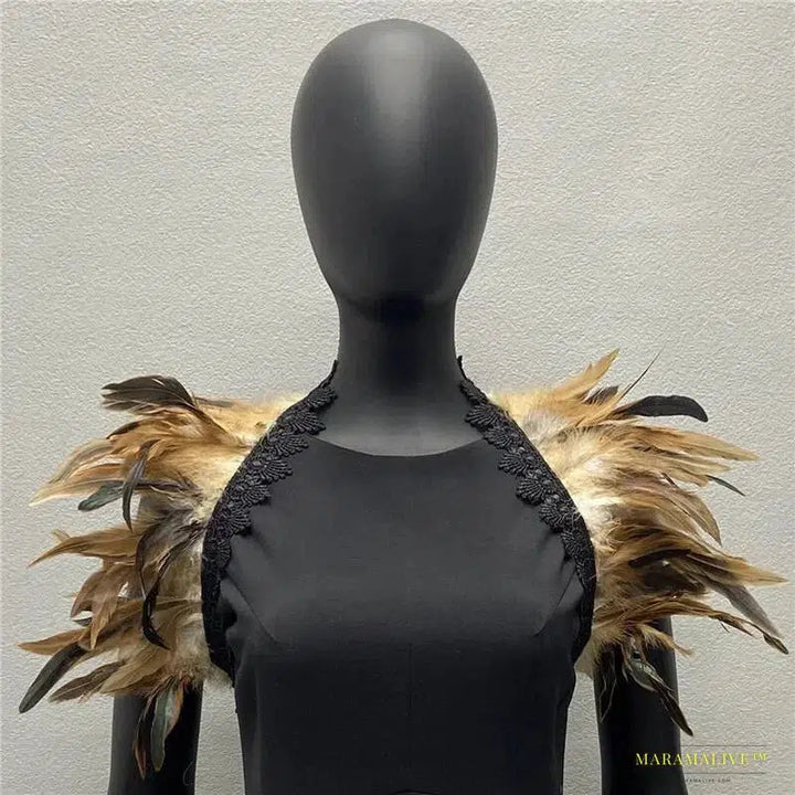 Maramalive™ Handmade Gothic Punk Neck Collar Choker Scarf with Turkey Feather Shawl Shrug Wrap Cape for Halloween Party Wedding & Clubbing