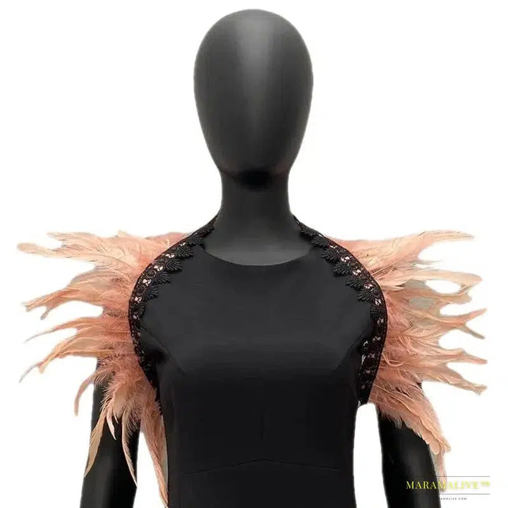 Maramalive™ Handmade Gothic Punk Neck Collar Choker Scarf with Turkey Feather Shawl Shrug Wrap Cape for Halloween Party Wedding & Clubbing