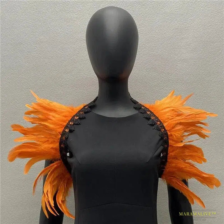 Maramalive™ Handmade Gothic Punk Neck Collar Choker Scarf with Turkey Feather Shawl Shrug Wrap Cape for Halloween Party Wedding & Clubbing